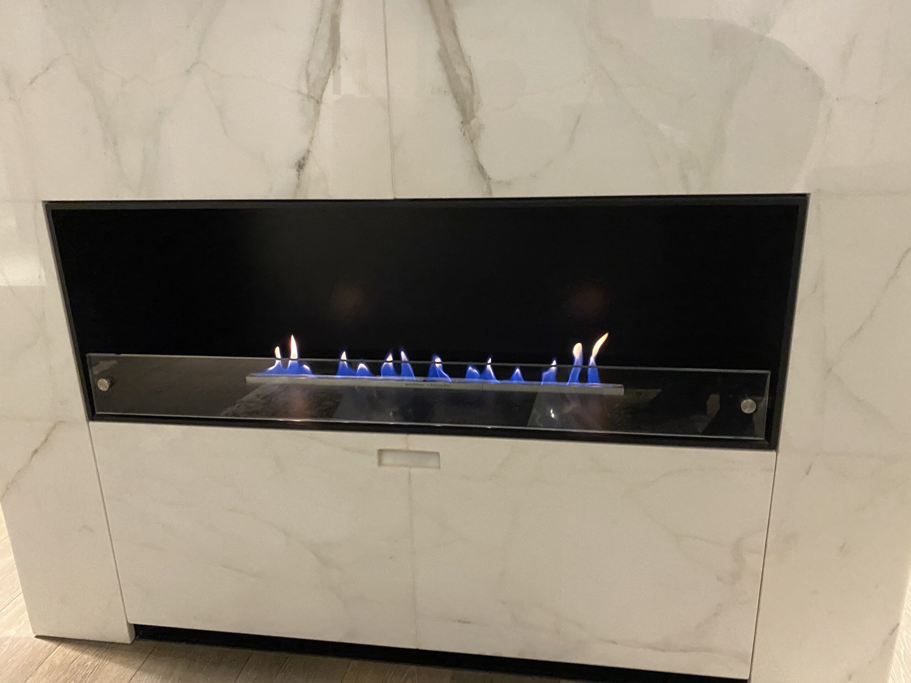 Living room with a built-in fireplace